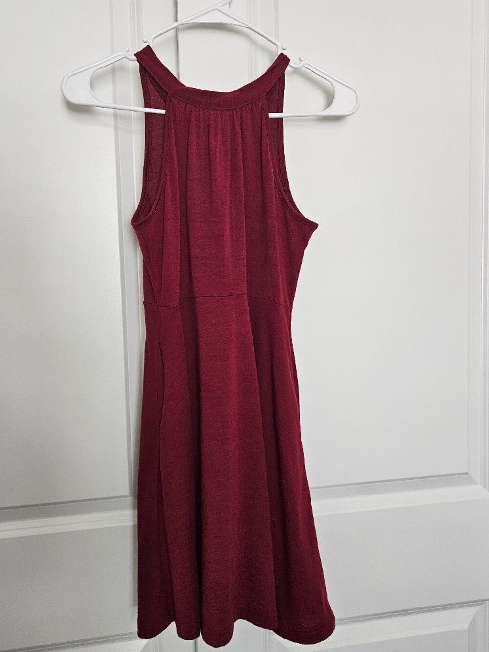 Burgundy Tie-Shoulder Fit & Flare Midi Dress Wine Red Skater Dress